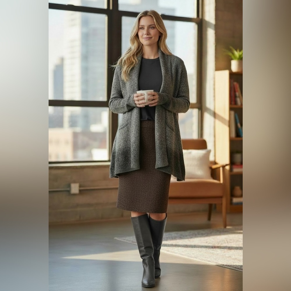 EILEEN FISHER Mohair blend, Gray/Brown Ombre Open Front Cardigan, Petite Small